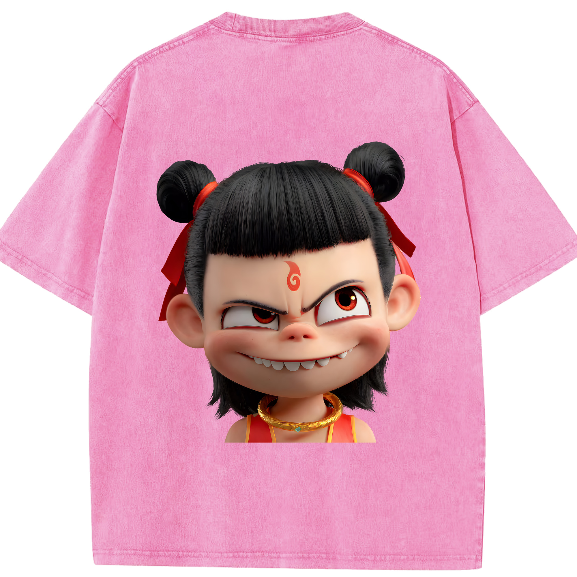 （画像用） Ne Zha 2 ナタ 魔童の大暴れ 綿100% ヴィンテージ風 半袖Tシャツ（背面プリント）